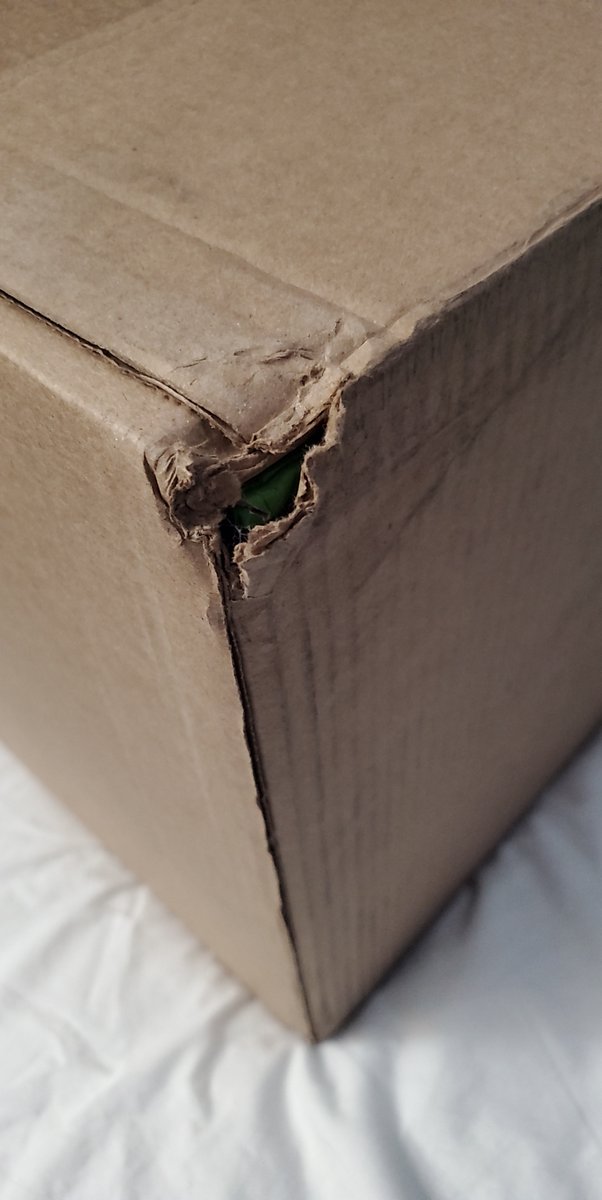 bsyoung3813's tweet photo. Really @Microsoft ?! My Xbox arrived in a box "held together" by one piece of tape, half open, and corner busted. Shipped UPS 2nd day air...looks like it was dropped from the plane onto my porch. Not acceptable, especially for the price! https://t.co/JGenJDPum3