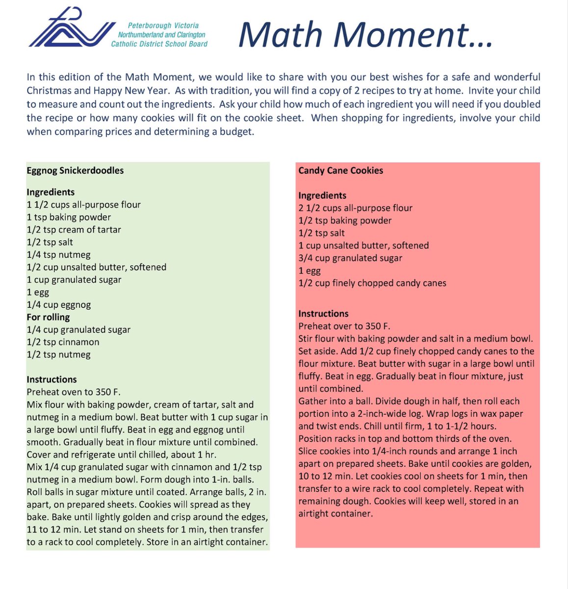 StPaulsPVNC's tweet image. Enjoy our December math moment by baking and cooking with your child to help with math learning. #mathmoment #math #recipes