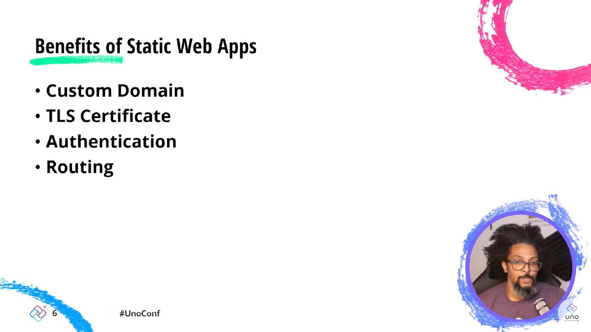 sinclairinat0r's tweet photo. Benefits of Static Web Apps:
- Custom Domain
- TLS Cert
- Authentication
- Routing
#UnoConf https://t.co/YGm2bkwdvU