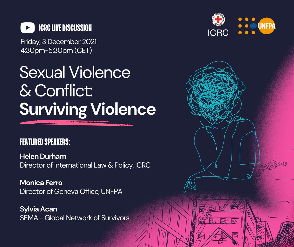 ICRC's tweet photo. Anyone can be a victim of sexual violence.

Despite clear legal prohibitions, sexual violence remains widespread during armed conflicts and other situations of violence. 

JOIN US for a live conversation💬
Friday, 3.12
16:30-17:30 (CET)

👉https://t.co/xfHcqXYHs5 https://t.co/xkTTQFZWq5