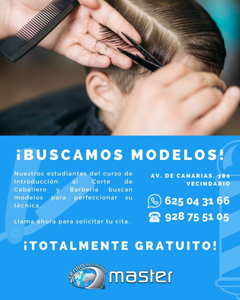 CSCBalos's tweet photo. Buscan modelos para corte y barbería de caballero. Además de ayudar a estos/as estudiantes en su aprendizaje, te quedas "requeteguapo" 😉
Más info 👇👇 https://t.co/fDnNk9j5pe