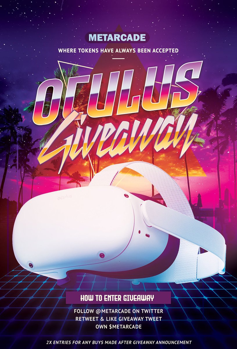 metarcade's tweet photo. 🚨 METARCADE GIVEAWAY 🚨
We are excited to announce we are doing another giveaway 🔥

Step into the #metaverse with a new Oculus 2 👾

How to Enter👇
- Follow @metarcade on Twitter
- Retweet &amp; Like this tweet
- Own $META

Telegram
https://t.co/qtzJwMi4Xa

#nft #nftgiveaway https://t.co/D6BjKeBQGy