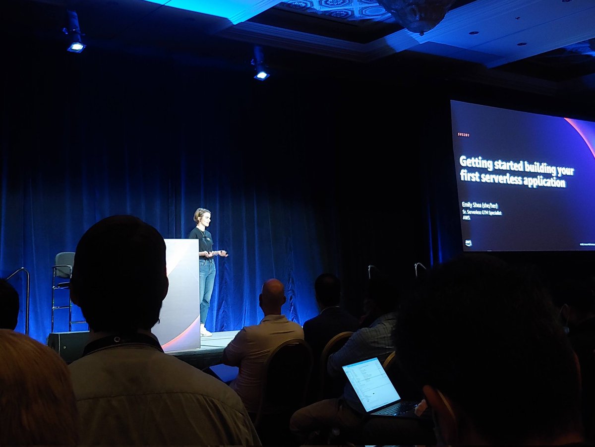 em__shea's tweet photo. Incredible to see everyone yesterday at SVS201, Getting started building your first serverless application! I loved hearing from people that they heard this talk at just the right time in their journey learning serverless. #reInvent https://t.co/4WAa2SeiQ5