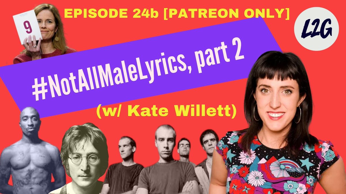 LyricsToGoShow's tweet photo. Part 2 of the @katewillett episode, rating songs by men doing an allyship with women, is now available to all! Watch Kate side-eye 2Pac, give props to Fugazi, and put feminist misogynist John Lennon in his damn place.  WATCH: https://t.co/rwpDqsFLKb https://t.co/dNVWiJ8Vj6