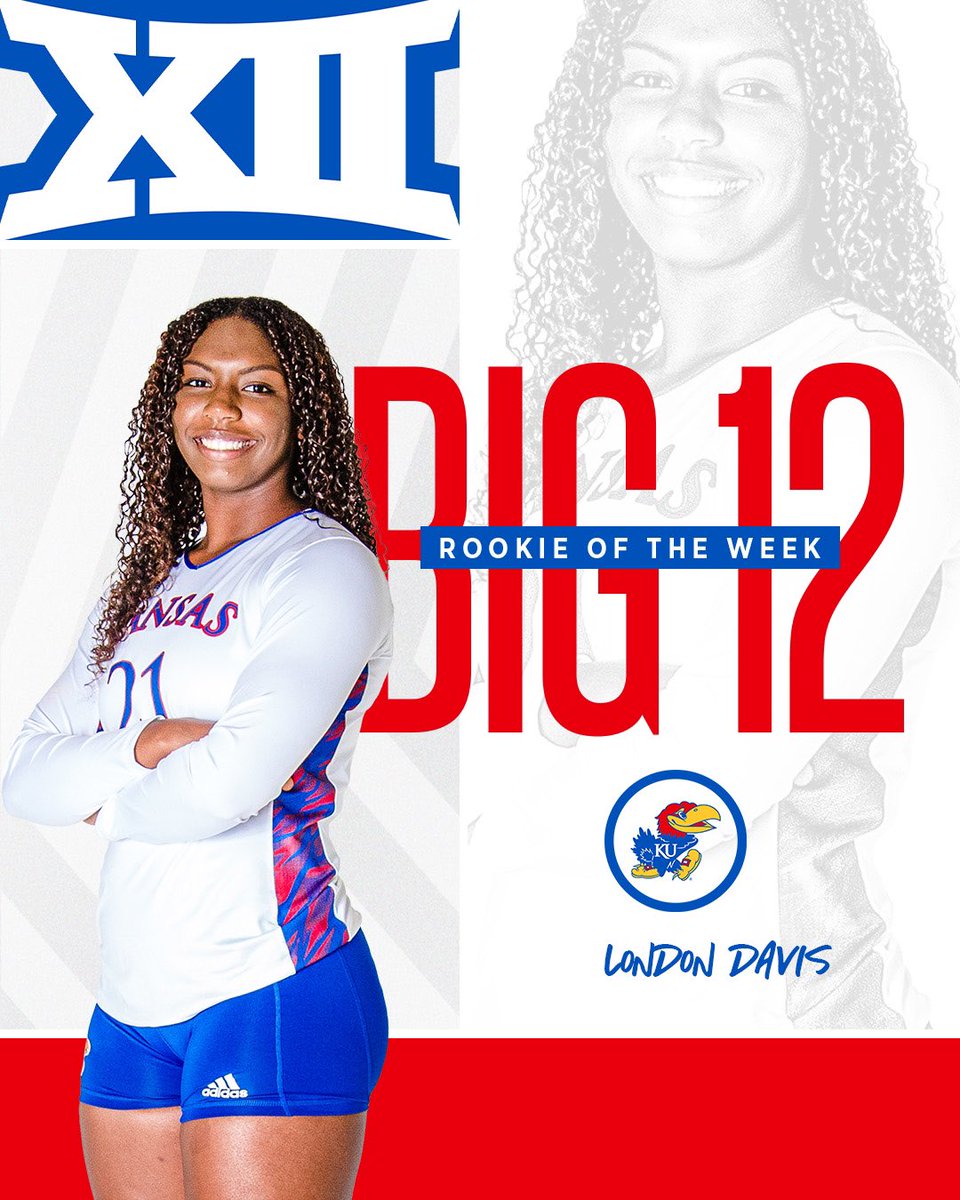 KUVolleyball's tweet photo. XII Rookie of the Week 🏐

// @llondondavis \\ 

#RockChalk | #KUVB https://t.co/vqgCyOxehS
