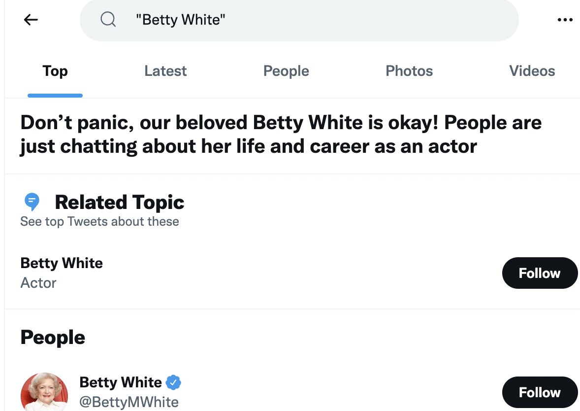 GerrianBuisman's tweet photo. #BettyWhite is trending, so I obviously went to investigate. @Twitter was there to assuage my fears. 😅 https://t.co/s7viBXXYca