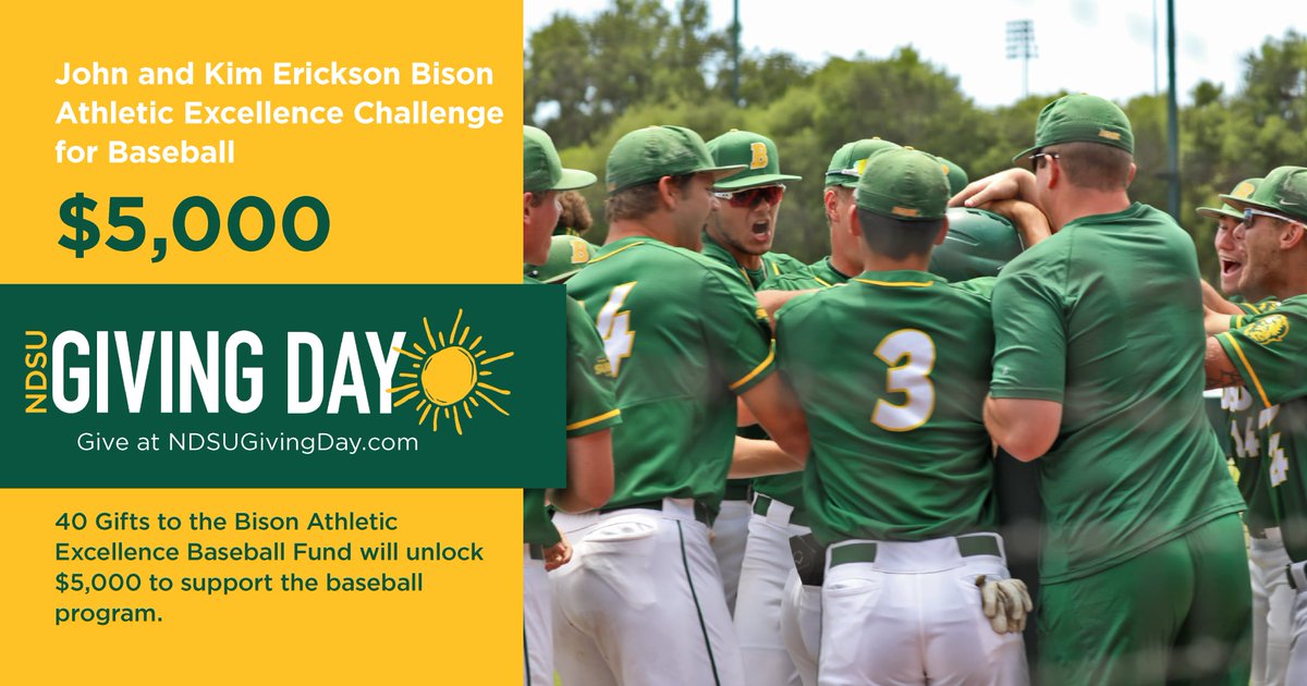 TOakes7's tweet photo. The success of our program is directly related to our supporters. Help us 𝙜𝙧𝙖𝙙𝙪𝙖𝙩𝙚 𝙘𝙝𝙖𝙢𝙥𝙞𝙤𝙣𝙨 &amp; unlock $5,000 for @NDSUBaseball by making a gift of any amount today. We truly appreciate your support! 𝘊𝘭𝘪𝘤𝘬 𝘏𝘦𝘳𝘦 𝘛𝘰 𝘋𝘰𝘯𝘢𝘵𝘦 ➠ https://t.co/qDyHUcPmZw https://t.co/GCQL5A1g9I