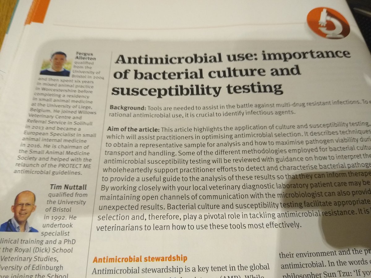 Calling all #farmvetchampions - have you seen the brilliant <a href="/Vet_Record/">Vet Record</a> In Practice article by <a href="/AllertonFergus/">Fergus Allerton</a> &amp; Tim Nuttall (both early #farmvetchampion supporters/contributors) on Culture &amp; Susceptibility testing
#wellworthtearingouttokeep #VetTeamAMR
rcvsknowledge.org/amr