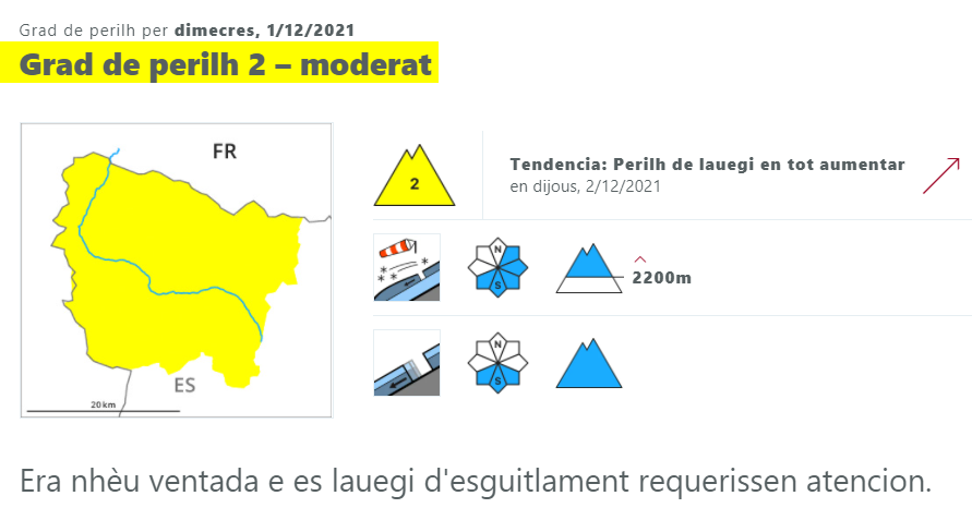 Lauegi's tweet photo. 👉 1/12 
[AR] Perilh #lauegi MODERAT-2 per nhèu ventada e esguitlaments
[CA] Perill #allaus MODERAT-2 per neu ventada i lliscaments
[ES] Peligro #aludes LIMITADO-2 por nieve venteada y deslizamientos
👉 https://t.co/u5LDkAz7Xn 
@conselharan @Val_dAran #weareskiing #pieps https://t.co/oN6GtzzOz9