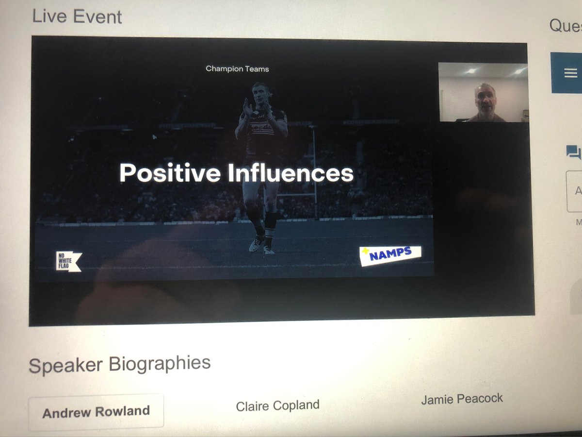 Andrew Rowland (@andrewjrowland1) on Twitter photo What a great virtual conference <a href="/NAMPS_org/">NAMPS</a> today - great discussions around well-being and successful teams. Career highlight for me as a big <a href="/OfficialBullsRL/">Bradford Bulls</a> fan to be a speaker alongside the legend that is <a href="/JamiePeacock10/">Jamie Peacock MBE</a> Thanks <a href="/mrslow73/">claire parsons (was low)</a> and the team What a great virtual conference <a href="/NAMPS_org/">NAMPS</a> today - great discussions around well-being and successful teams. Career highlight for me as a big <a href="/OfficialBullsRL/">Bradford Bulls</a> fan to be a speaker alongside the legend that is <a href="/JamiePeacock10/">Jamie Peacock MBE</a> Thanks <a href="/mrslow73/">claire parsons (was low)</a> and the team