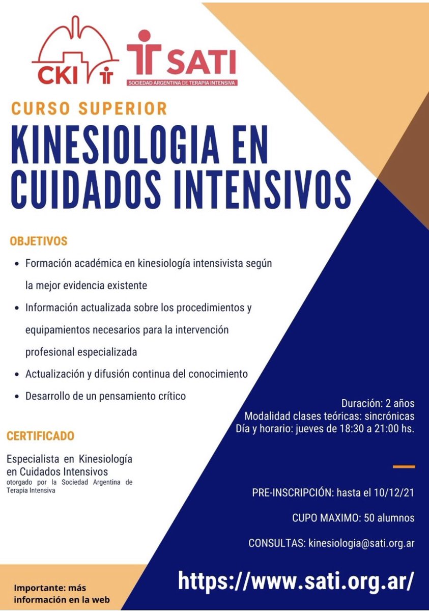 CKISATI's tweet photo. 🗣 ATENCIÓN!
‼️INFORMACIÓN IMPORTANTE
👩🏻🏫 Curso Superior de Kinesiologia en Cuidados Intensivos (CSKCI)
📆 pre inscripción hasta el 10/12
Información en https://t.co/OPs1C8Zowv
CONSULTAS POR MAIL ✉️💻
kinesiologia@sati.org.ar https://t.co/3QnbM5Qz7P