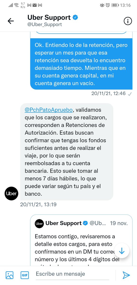 PchPatoApruebo's tweet photo. @Uber_Support hasta cuando espero que devuelvan mi dinero? Debo asumir que me estafaron? Ya mas de un mes y solo repiten que revisaran mi caso. Estoy super decepcionado y enfadado, ya que contaba con ese dinero, pero sigue en su cuenta. Que más debo hacer? https://t.co/rTZuamxNiG