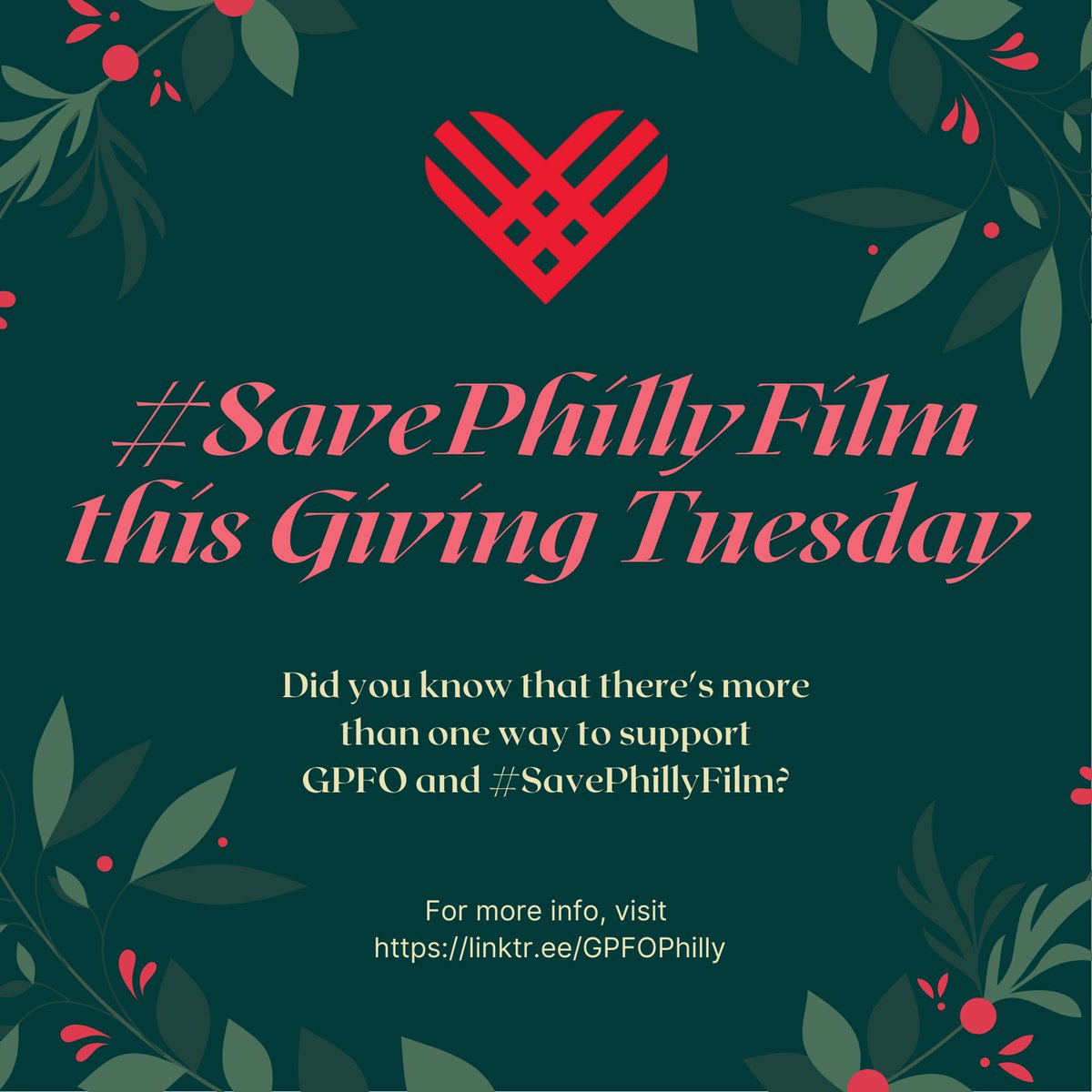 GPFO's tweet photo. It's #GivingTuesday! This year, you can support GPFO through your Amazon purchases, make direct donations, or buying Leave Philly Alone shirts. Regardless of how you give, it all helps to #SavePhillyFilm! Learn more here: https://t.co/iLmfmaBy7Z https://t.co/cQ383DTets