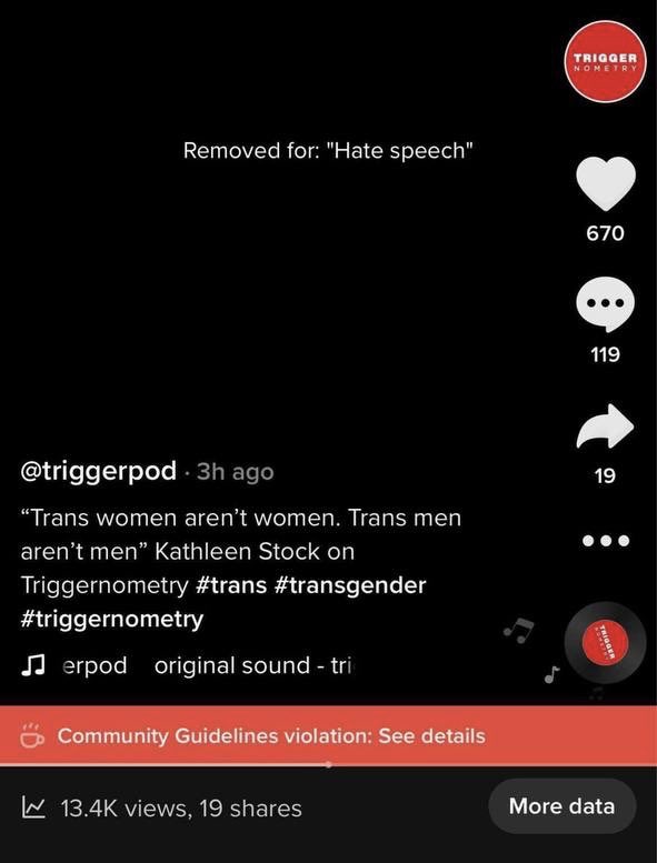 triggerpod's tweet photo. Biology is now "hate speech”. Thanks @TikTok. https://t.co/b84A2dSXv4