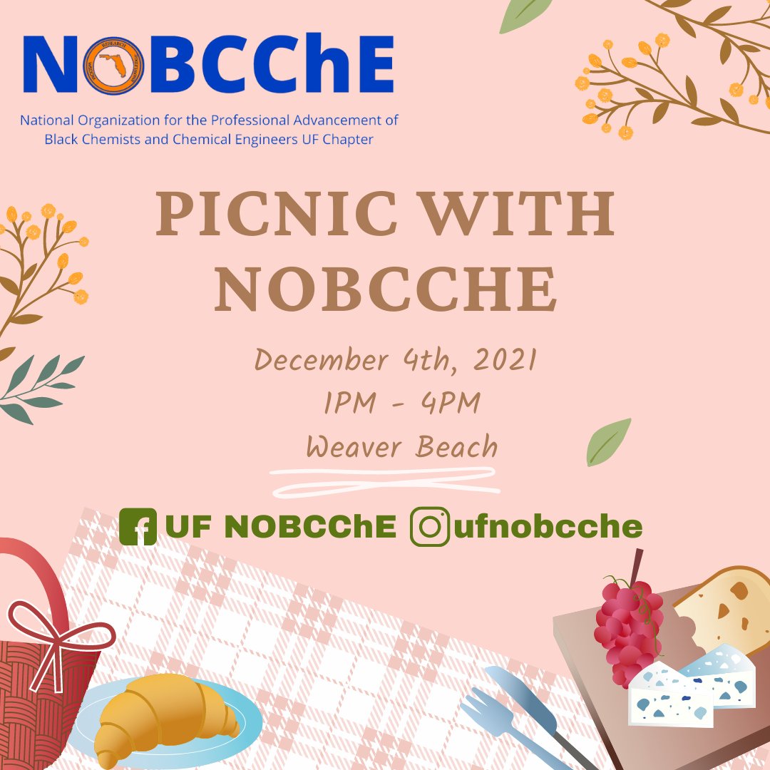 UFNOBCChE's tweet photo. Hi everyone, there was a typo on the previous post but NOBCChE will be holding the End of Semester Picnic this Saturday, December 4th 2021 from 1PM to 4PM at Weaver Beach!! Come enjoy free food, drinks, and games to celebrate your hard work this semester!😋 https://t.co/AZ9bQLC53J