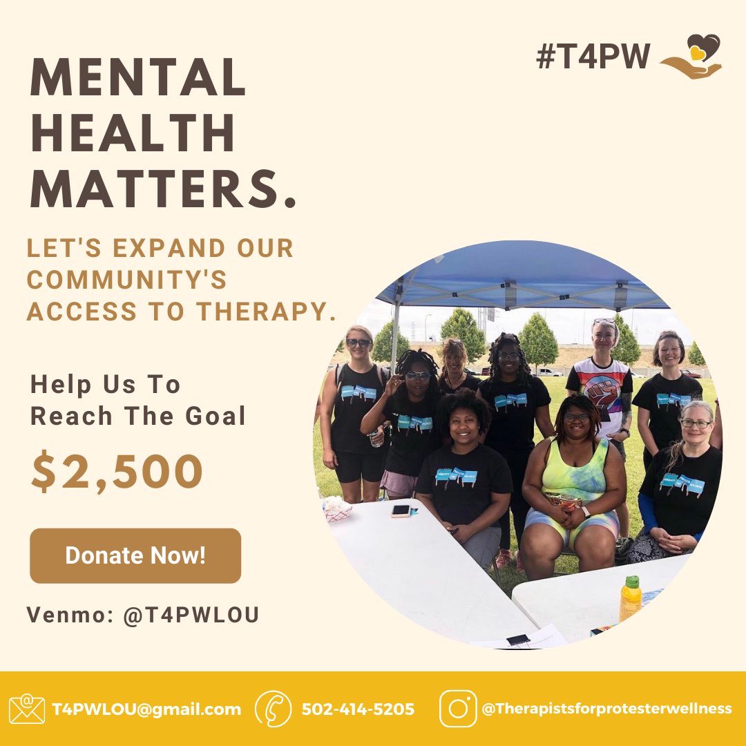 CentralLouisvi2's tweet photo. As we enter the holiday season, the need for mental health support grows. We hope that you will consider giving to T4PW today to help people get the financial assistance needed to get therapy. If we reach our goal of $2,500, you will help support 10 people. https://t.co/U0czSd2FQ2