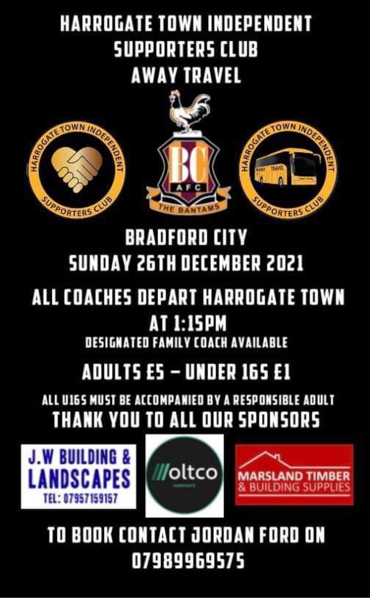 HTAFC Away Travel (@htafcawaytravel) on Twitter photo Now taking bookings for the Supporters Coaches. As there’s no public transport on Boxing Day, we expect demand to be high. 
Message/call Jordan on 07989969575 to secure your seat. Now taking bookings for the Supporters Coaches. As there’s no public transport on Boxing Day, we expect demand to be high. 
Message/call Jordan on 07989969575 to secure your seat.