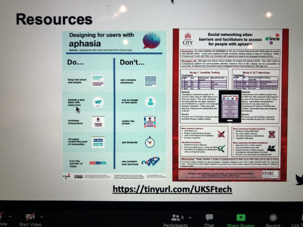 MadelineCruice's tweet photo. @abracabadger has shared how usability testing reveals more than 70 issues that are problematic for #stroke survivors in using social media. These issues are inherent in tech. Being aware of these issues can guide decision making. #UKSF21 #UKSFtech https://t.co/N3e0CYvpJp