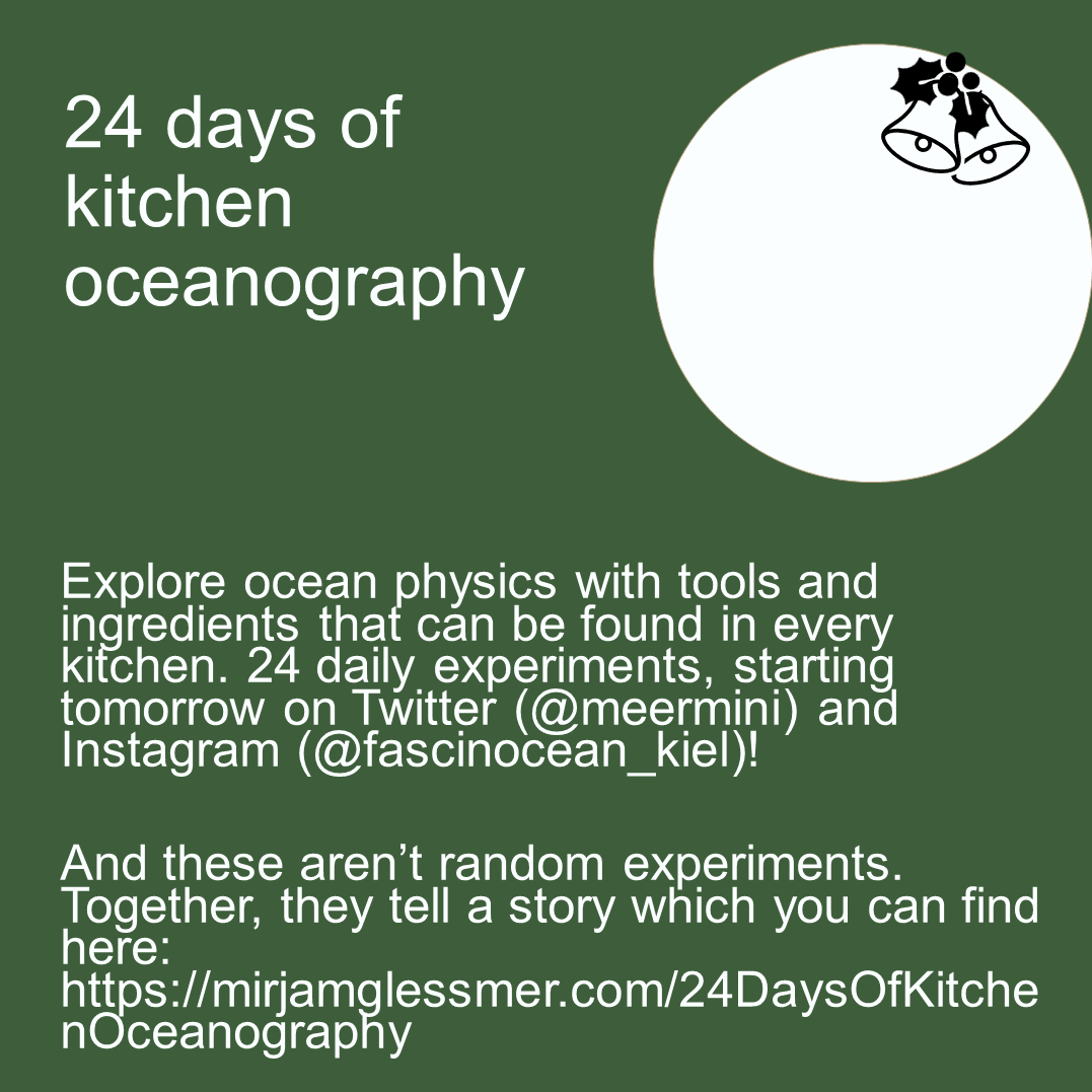 iEarth_no's tweet photo. IEarth will tomorrow on December 1st start our first #iEarth4U adventcalendar. The calendar is made by @Meermini and includes 24 experiments on oceanic processes. Do you know other fun hands-on experiments in your field? Let us know for next year 🎅🏻 #KitchenOceanography https://t.co/gqMw7wuvcz
