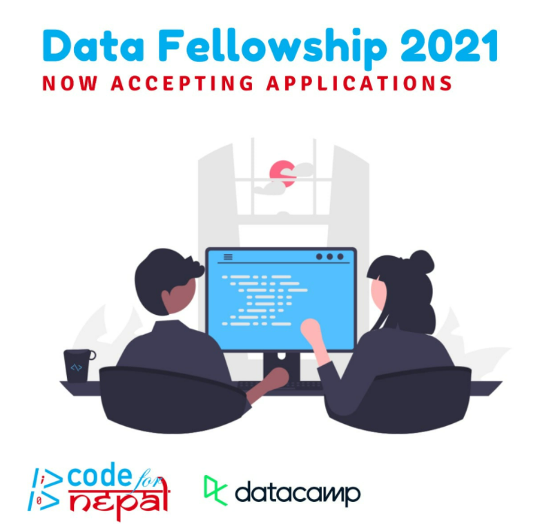 codefornepal's tweet image. Over the last few months, our fellows & members have spent 10,000+ hrs building data skills on @datacamp! Thanks to @DataCampDonates for their support.
We are looking to recruit 400+ Data Fellows. Apply & or spread the word: codefornepal.org/data-fellowshi… #dataskills #Datacampdonates