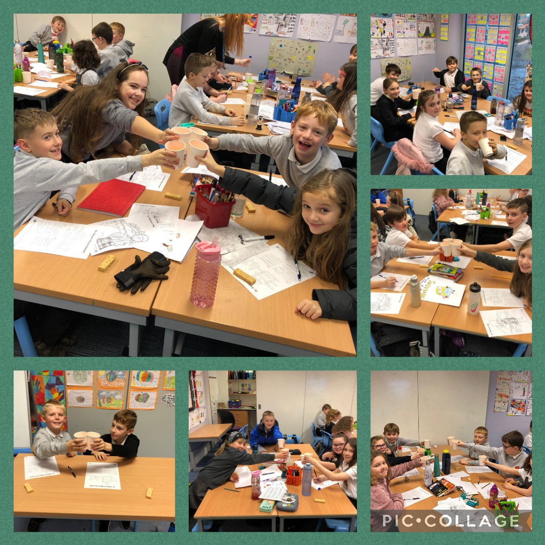 DreghornPrimary's tweet photo. It was a busy day for Primary 5!! They workedhard together to build paperchains to decorate their class ready for the big Christmas build up! Then in the middle of Italian themed classroom their celebrated St. Andrews day with a little tipple! #irnbru #amberliquid #StAndrewsDay https://t.co/jhiAruFiYQ