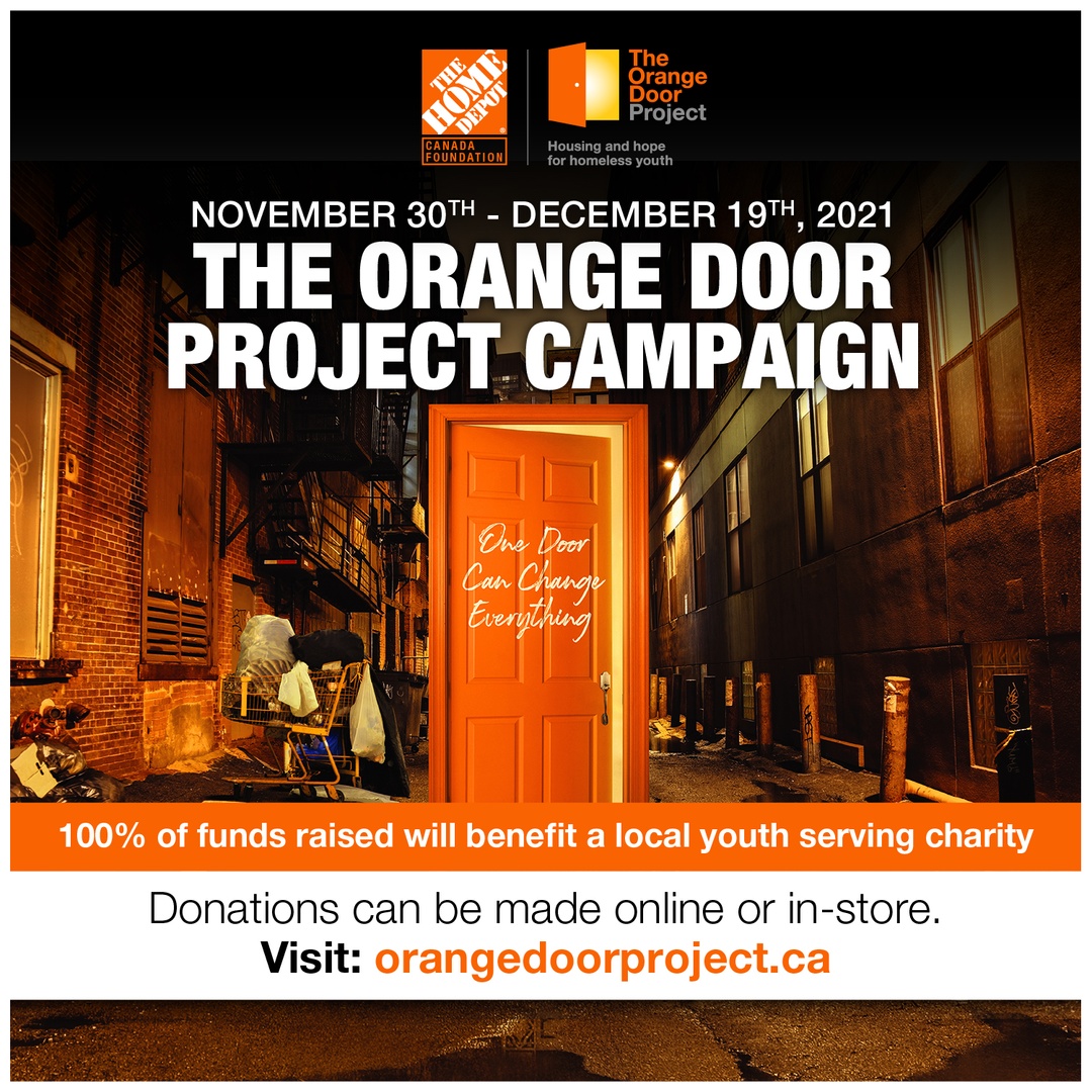 choicesforyouth's tweet photo. The #OrangeDoorProject is back! 👏 From November 30th to December 19th, when you donate online, or at the Home Depot store on Kelsey Drive, you’re supporting Choices for Youth and youth in our community. Donate online or in-store today! 👉 https://t.co/y0xi2ZTj9T #HomeDepot https://t.co/6yPMn2EB9y