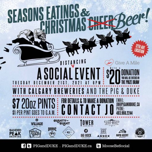 See ya on the 21st <a href="/villagebrewery/">Village Brewery</a> <a href="/EightyEightBrew/">Eighty-Eight Brewing Company</a> <a href="/TowerBrewingCo/">Tower Brewing Co.</a> <a href="/lastbestbrew/">Last Best Brewing & Distilling</a> <a href="/BandedPeak_Brew/">Banded Peak Brewing</a> <a href="/ToolShedBeer/">Tool Shed Brewing Company</a> <a href="/BroncBeer/">Bronc Beer</a> <a href="/Trolley_5/">Trolley 5 Brewpub</a> <a href="/fourdogs_sales/">Four Dogs Brewing Co and Taproom</a> <a href="/annexales/">Annex Ale Project</a> @RapidAscentBrew <a href="/giveamile/">Give A Mile</a> #Cheers #YYC #Christmas2021