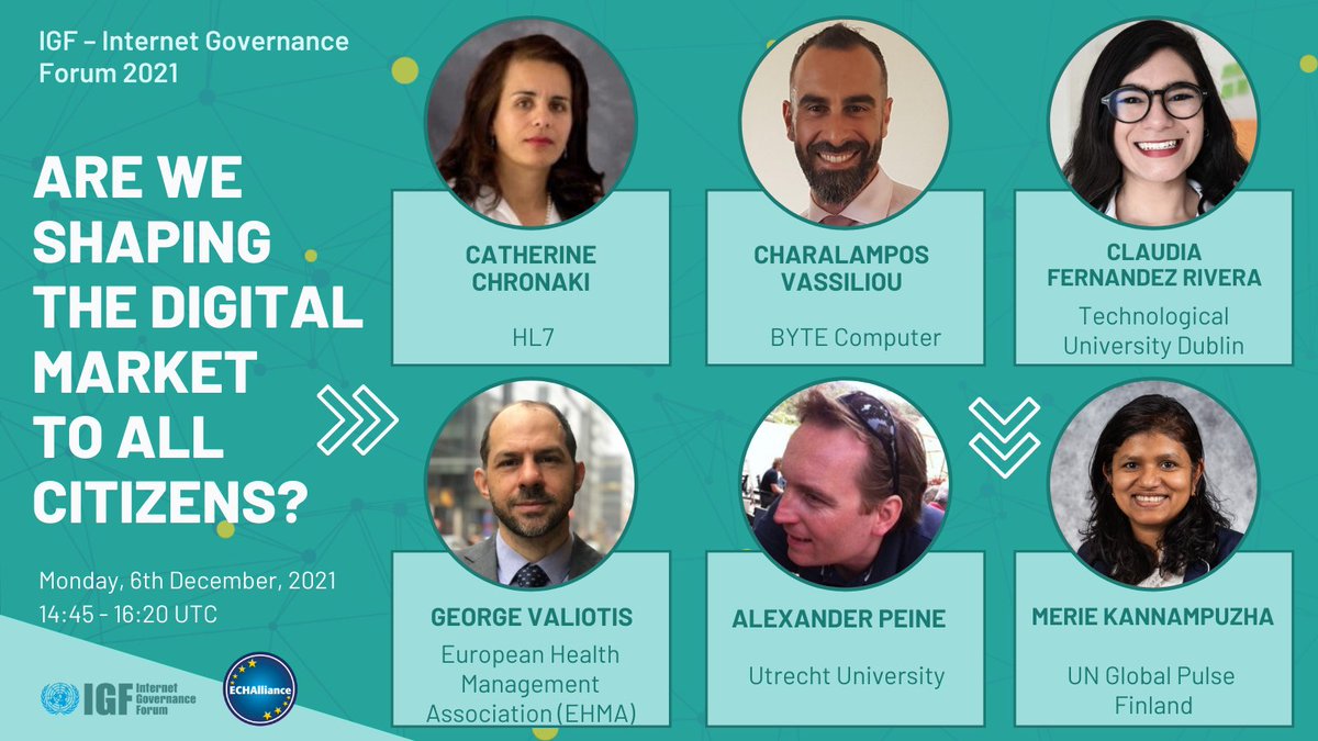 ECHAlliance's tweet photo. ✅We bring together six speakers from different sectors to discuss equality &amp; accessibility of #digitalhealth
Join our "Are we shaping the digital market to all citizens" at the global 
@igf_2021

🗓6 Dec 🕑 14:45h - 16:20h UTC

✅Register: https://t.co/TBHFulHGlX https://t.co/oS6xLtQekI