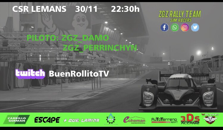 Los pilotos zgz Damo zgz perrichyn <a href="/perrinchyn/">ZGZ_Perrinchyn</a> se van al circuito de lemans campeonato csr   <a href="/BuenRollitoTV/">Buen RollitoTV</a> <a href="/ZGZRallyTeam/">ZGZ RALLY TEAM Simracers</a>