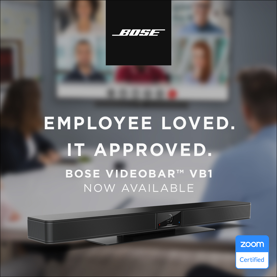 BosePro's tweet photo. Have you heard the news? The Bose Videobar VB1 Conferencing Device is Zoom certified!

Now users can expect Bose premium audio and video to accompany their high-quality, reliable Zoom communication experience. https://t.co/LV5GBY8MmF https://t.co/u0ffi7DPU9