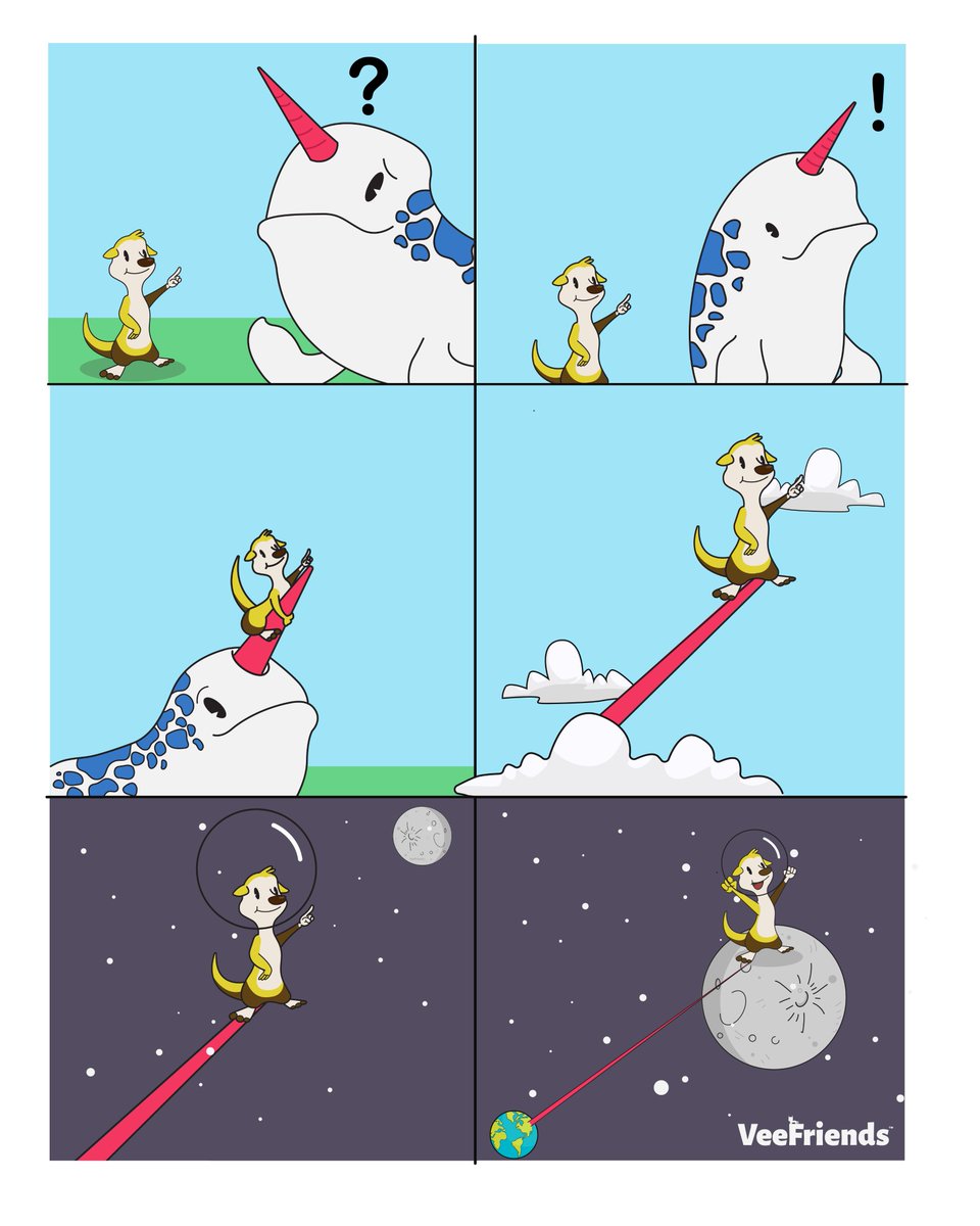 veefriends's tweet image. Find a friend who supports your dreams like #NiftyNarwhal supports #ToTheMoonMeerkat's

#VeeFriendsComics #VeeFriends