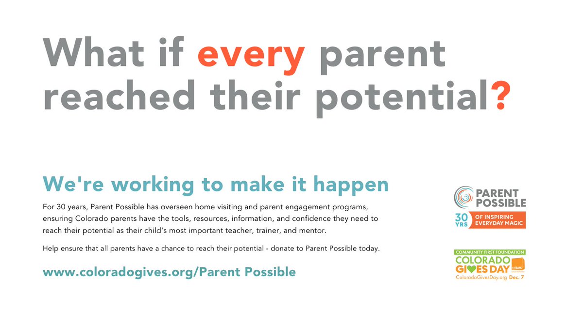 Parent_Possible's tweet photo. Our work starts from the assumption that every parent has potential. Our home visiting programs give them the support they need to reach that potential.
Support Parent Possible https://t.co/wd2UtsMw3H #homevisting #coloradogives https://t.co/UEtYSz9a5r