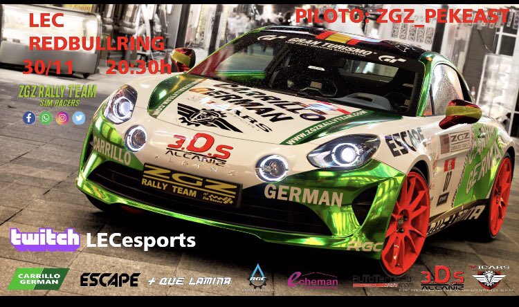 Nos vamos a redbull ring del campeonato <a href="/lecesports/">LEC Esports</a> donde nuestro piloto Zgz pekeast <a href="/ZGZRallyTeam/">ZGZ RALLY TEAM Simracers</a>