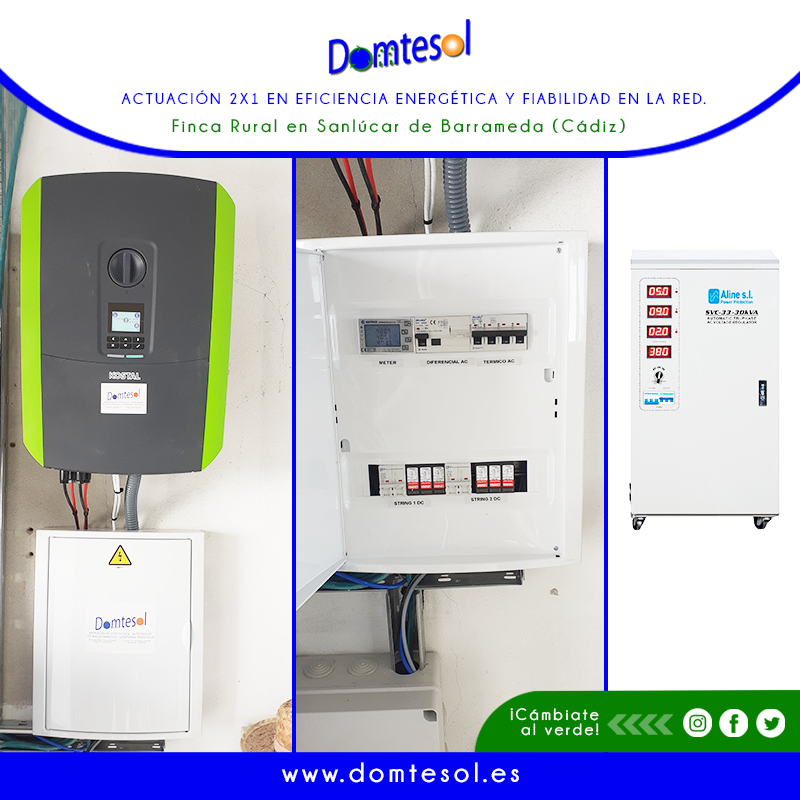 InfoDomtesol's tweet photo. Actuación 2x1 en #eficienciaenergética y fiabilidad en la red. Nuestros técnicos se desplazan s una #fincarural en #SanlúcardeBarrameda (#Cádiz), donde además del alto #consumoeléctrico, existía una #redeléctrica inestable con una señal de muy mala calidad que hemos solucionado. https://t.co/xAcaRJlNN8