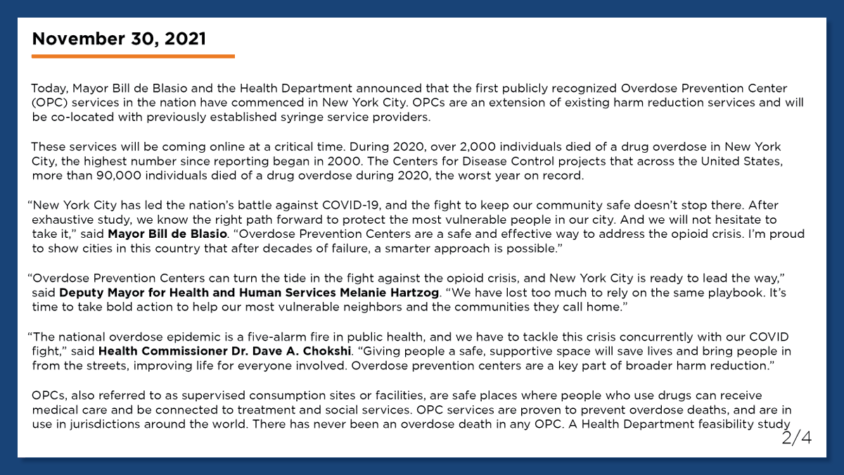 nycgov's tweet photo. NOW — @NYCMayor announces first in the nation Overdose Prevention Center services in New York City. https://t.co/qwopBjrjwR