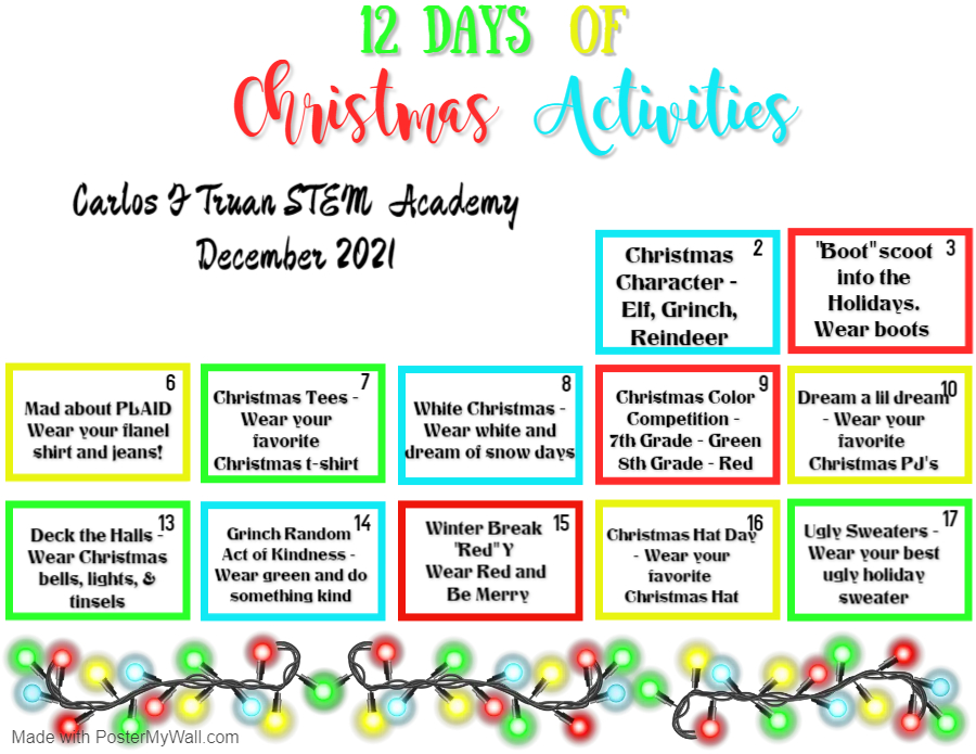 dcole_SMCISD's tweet photo. Students &amp; Staff, let's celebrate the holiday season with the 12 days of Christmas. @cftjrhigh @SylviaH15402441 @FFaticati1 @edcouchelsa_isd @mtijerina_iii https://t.co/aGZgpYi3wQ