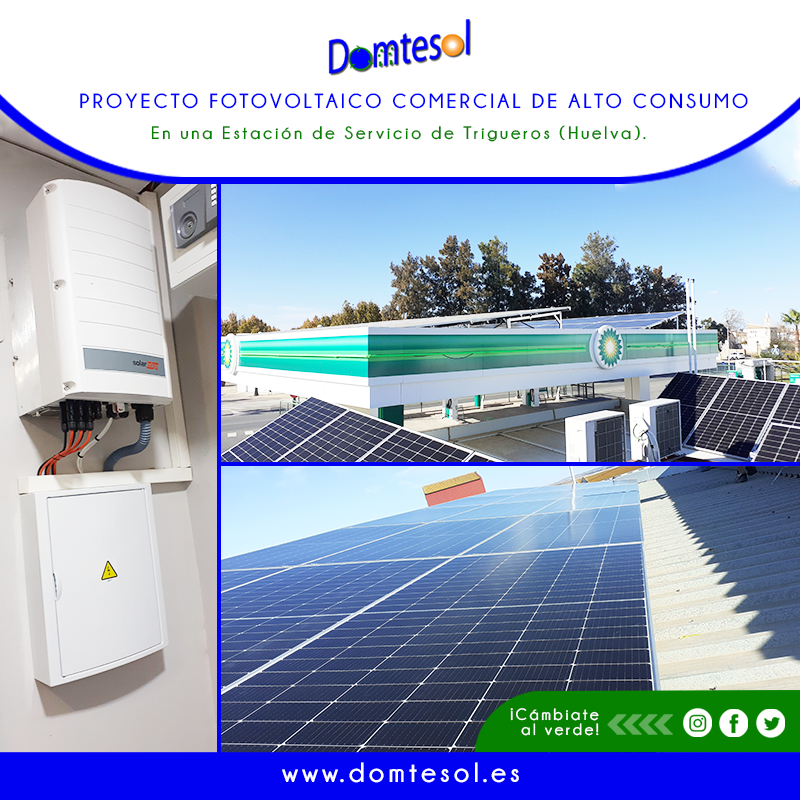 InfoDomtesol's tweet photo. Proyecto #fotovoltaico comercial de alto consumo en #Trigueros (#Huelva) ⛽ Se trata de una #EstacióndeServicio en la que hemos implementado un sistema de 25 kW con nuestros #panelessolares de Alta Eficiencia (21 %) y electrónica de potencia de SolarEdge. https://t.co/CqpwMWF5GQ