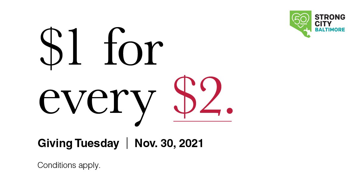 #GivingTuesday is in full swing! There’s still time to make an impact and help us reach our goal of $10,000. 

We’re partnering with Thrivent to make your donation go further. Thrivent will match $1 for every $2 donated to Strong City Baltimore. 

thrivent.cotribute.co/events/549865/…