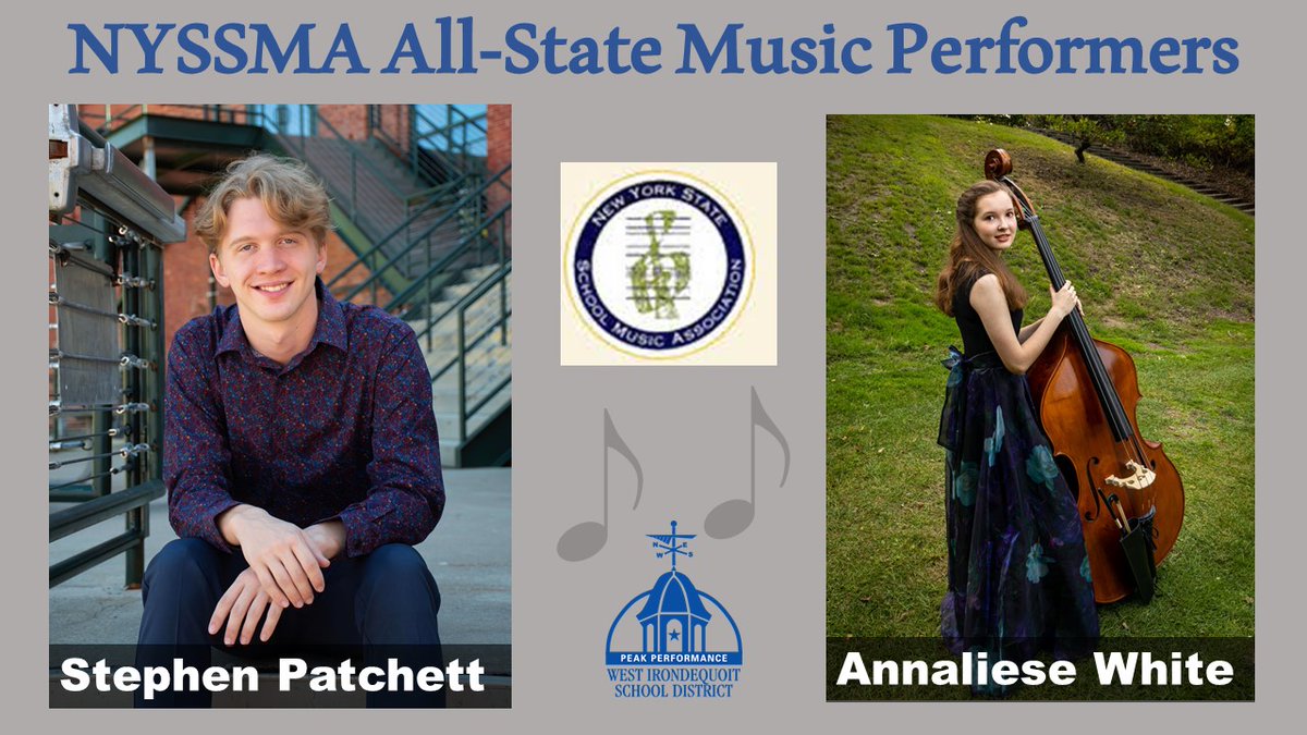 🎼CONGRATS! Senior Stephen Patchett (jazz choir) &amp; junior Annaliese White (symphonic orchestra) will be part of the NYS School Music Assoc. All-State Conference @ the Riverside Convention Ctr. They auditioned &amp; were selected! They rehearse Thurs/Fri &amp; perform on Sat. &amp; Sunday‼️