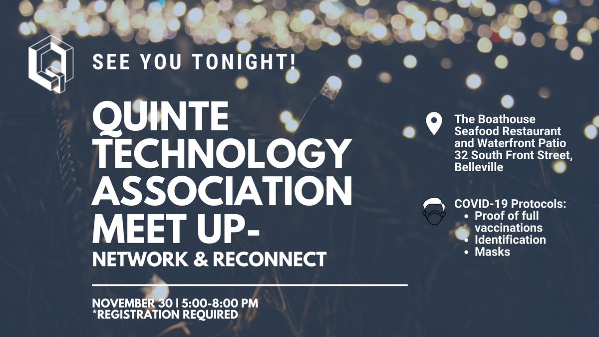 QuinteQuintech's tweet photo. It's going to be one tech of a night!  We are looking forward to seeing you at the Boathouse Seafood Restaurant this evening. Still not signed up?  It's not too late.  QTA members can register using the link below👇 
https://t.co/T0w8NyJ7g6 https://t.co/dncpSY06M7