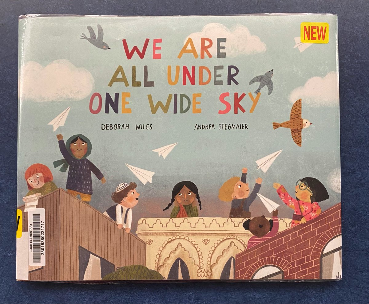 library_cook's tweet photo. Hey Cougars @cooksd38 this week’s #Storeytime We Are All Under One Wide Sky by Deborah Wiles. Let’s celebrate #diversity and talk about how we are the same in so many ways: family, laughter, ❤️, nature and friendship! #rtla38 #Cookcares https://t.co/nX2XGZjlO5