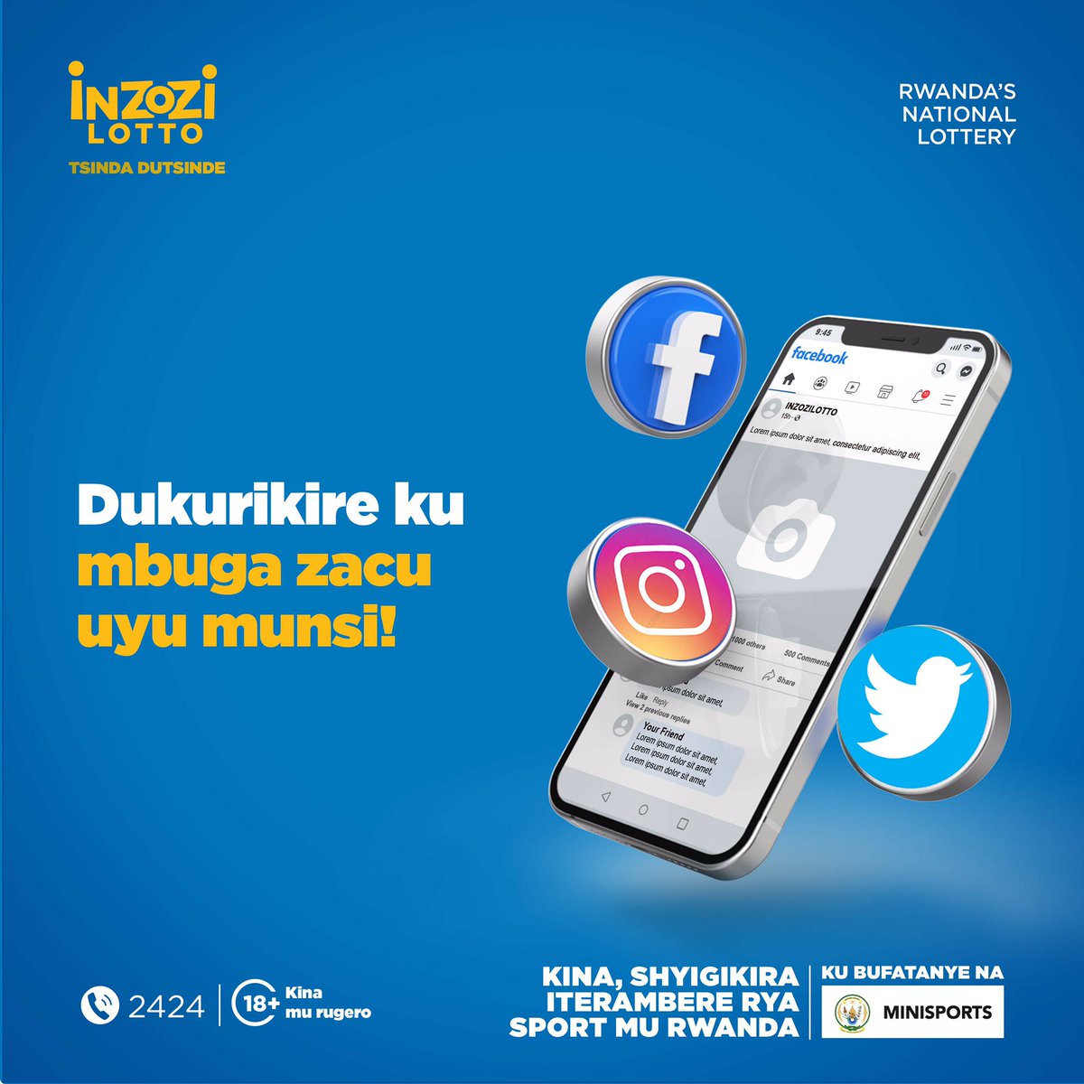 inzozilotto's tweet photo. Dukurikire ku mbuga zacu Facebook, Instagram Twitter na YouTube @Inzozilotto umenye byinshi kuri Inzozi Lotto.
 
Sura urubuga rwacu https://t.co/r8yiKrrQnb cyangwa ukande *240# ukine imikino ya Inzozi Lotto.
 
#InzoziLotto #Tsinda #Dutsinde #Rwot https://t.co/82Qj3ZQ96V