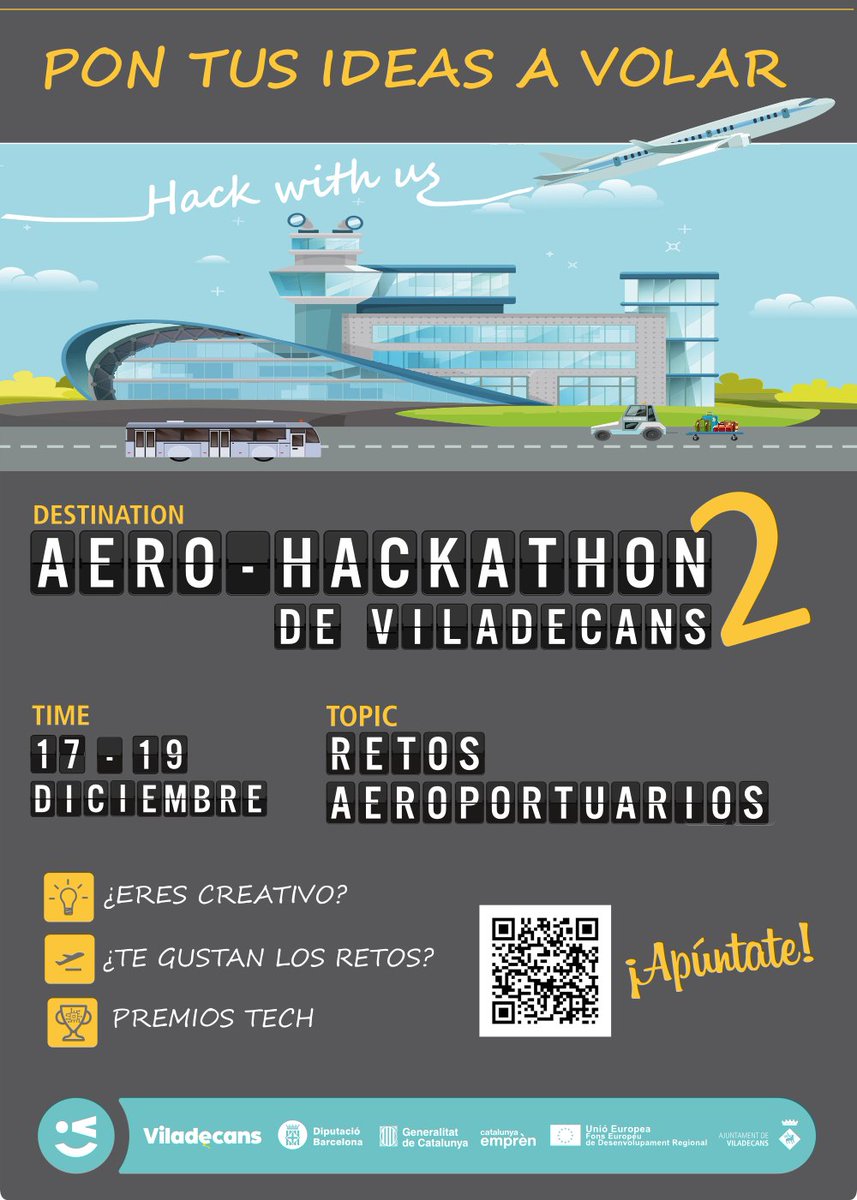 BlocEmpresarial's tweet photo. Lo estabas esperando...Prepárate para los nuevos retos de la segunda edición de la Aerohackathon de Viladecans. Del 17 al 19 de diciembre pon a volar tu imaginación. Apúntate y despega! 🛫
+ info👉 https://t.co/osX1zaHmjc https://t.co/1JgNCnGIZA