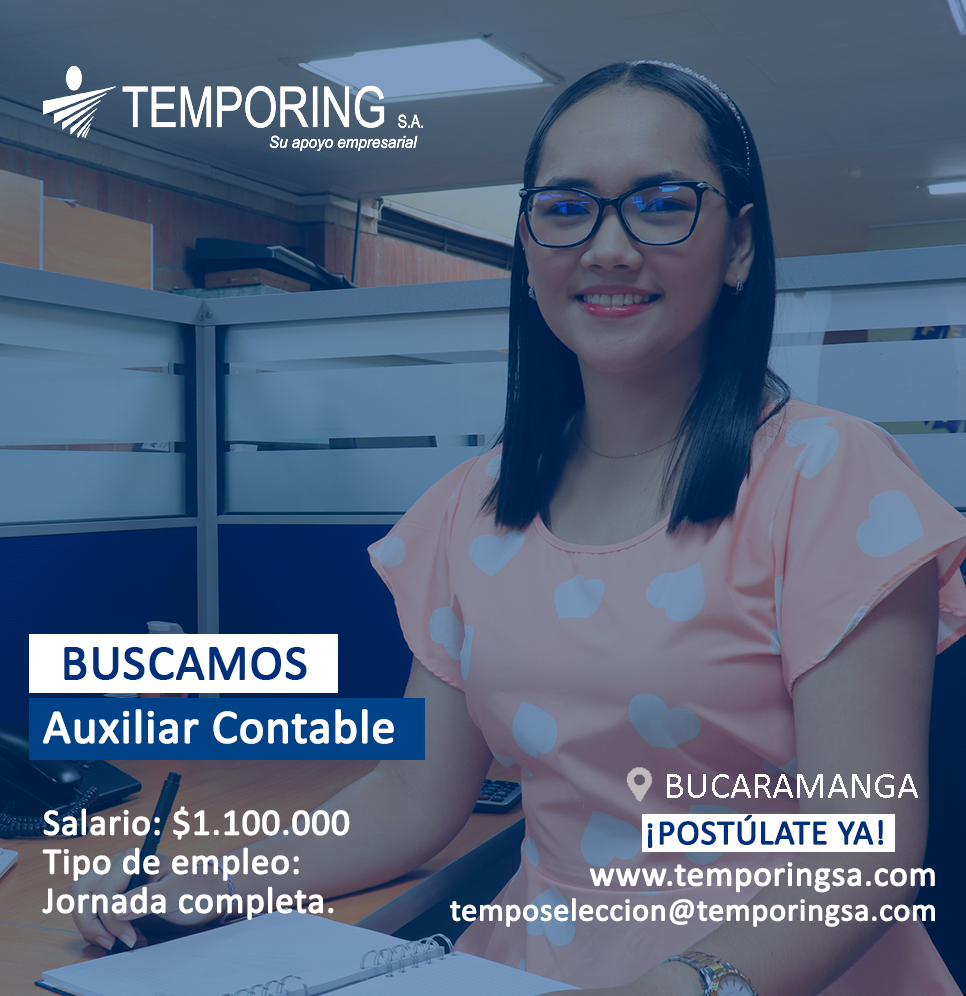 temporingsa's tweet photo. En TemporingSA #trabajosihay 

Vacante: Auxiliar Contable
📍#Bucaramanga

Envía tu hoja de vida al correo temposeleccion@temporingsa.com y no olvides registrarte en nuestro portal de #empleo https://t.co/PUV9lWsCLI

@jobtips_ @AyudaExperta @AlertasTrabajo @Mengaana @AlertasEmpleo https://t.co/KrtMMAcDWx