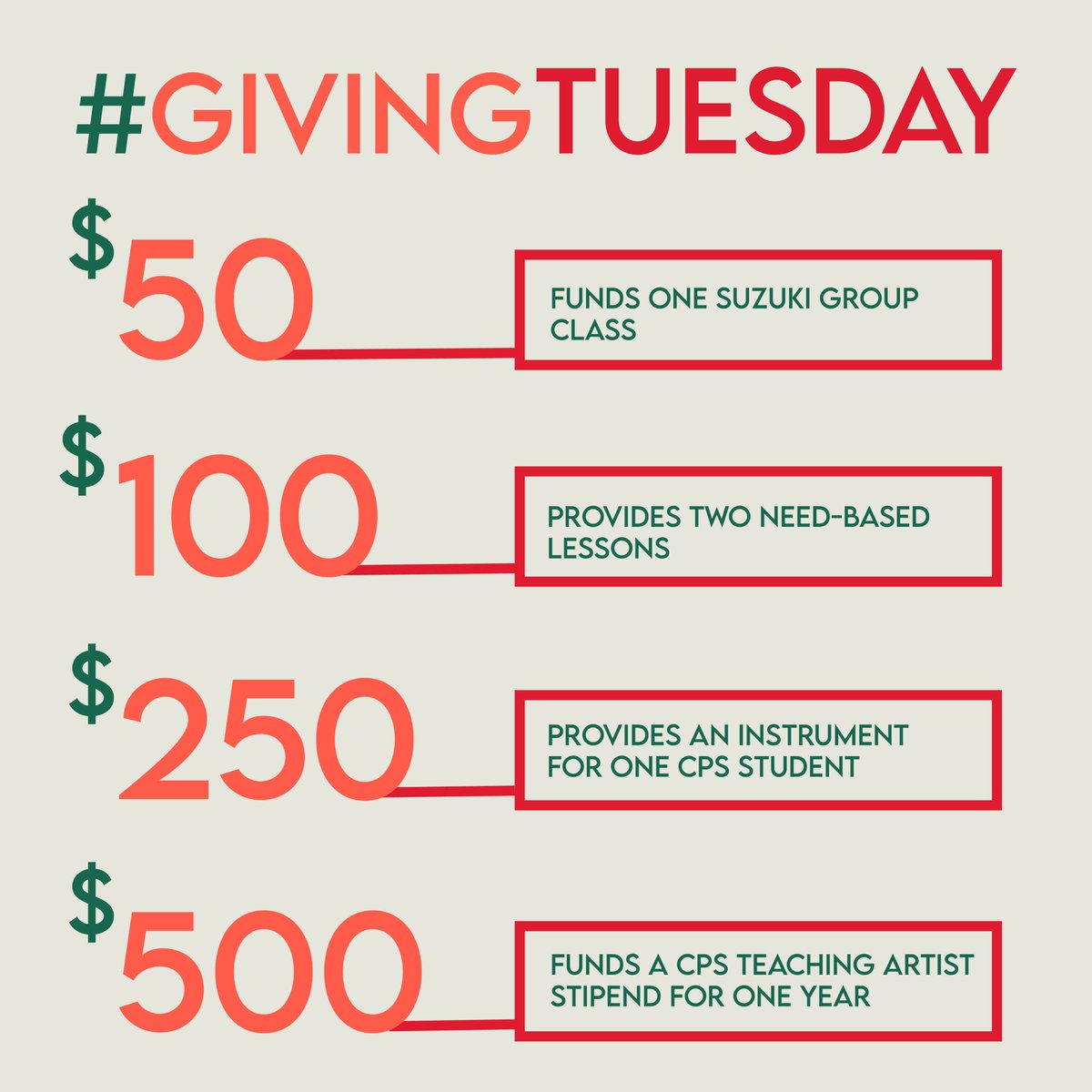 #GivingTuesday is today. Learn how your donation will support our outreach and financial assistance programs below. linktr.ee/depaulcmd 

#communitymusic #donation #supportmusiceducation #musiceducationforall #givetoday