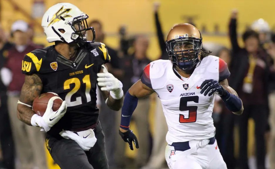 AZSportsHistory's tweet photo. 11/30/13 – #13 #ASU demolished UA 58-21 in Tempe, and clinched the PAC-12 South title and home field in the Conference Championship vs #8 Stanford on 12/7/13. Taylor Kelly: 13-25-274, 2 TDs. D.J. Foster: 124yds rushing, 2 TDs. Jaelen Strong: 142yds receiving. #ForksUp #BearDown https://t.co/gMjcGh7d91