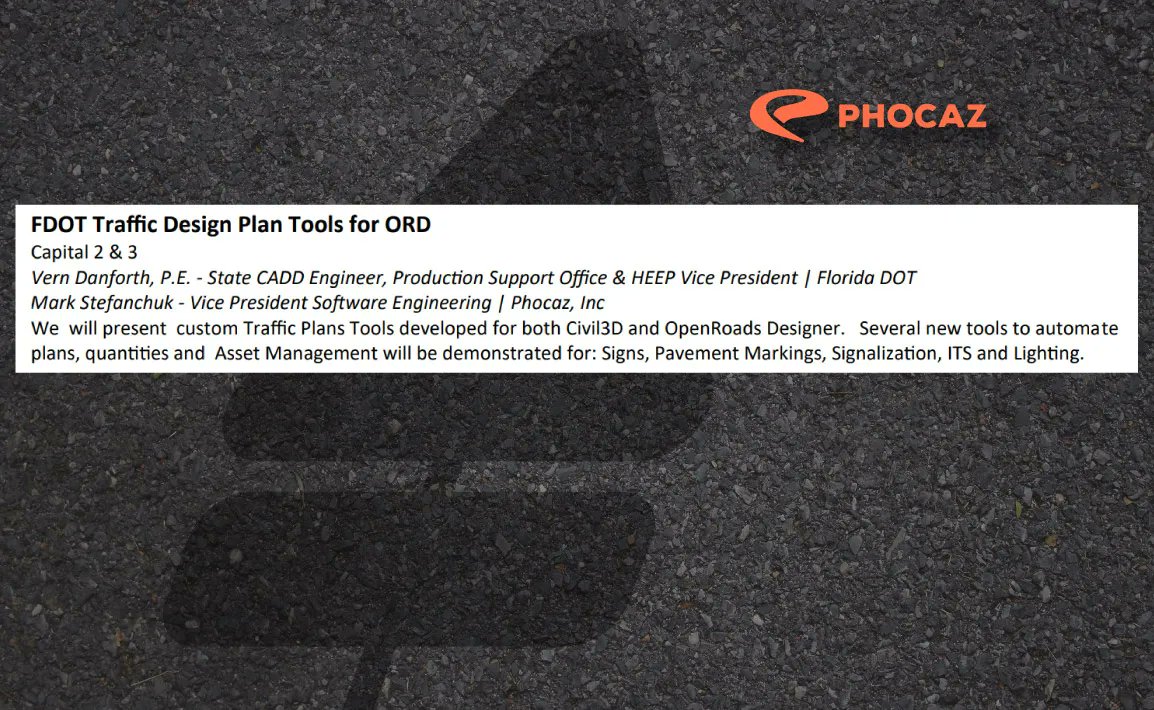 Phocaz's tweet photo. Come see what our CTO Mark Stefanchuk has been working on with FDOT.
Wednesday | 9:30-10:00 am | Capital 2&3
#IHEEP #IHEEP2021 #HeepOrg #Civil3D #OpenRoads #assetmanagement #crossplatform https://t.co/Kcr5UFNNqy