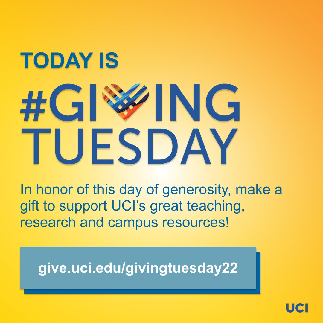 This #GivingTuesday, give to a brilliant future. Your gift to the UCI Fund can support financial aid, amazing research or student programs. give.uci.edu/givingtuesday22
