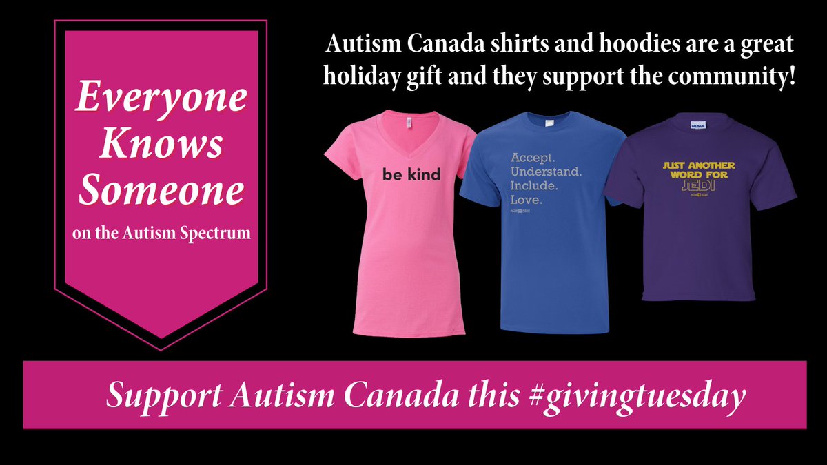 AutismCanada's tweet photo. SUPPORT AUTISM CANADA ON #givingtuesday
Our merchandise give-back helps us create resources & ensures our Family Services team can answer the thousands of calls & emails that come in every year.
Check it out here: https://t.co/SaFWfa2EnI
#autismcanada #seethespectrumdifferently https://t.co/TQmE6MNXn9