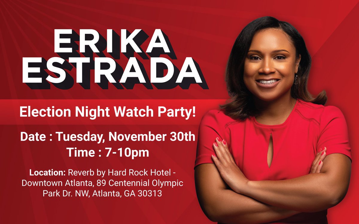 ErikaForAtlanta's tweet photo. See you tonight, Atlanta!

Let’s build a better city for our communities. 

Vote #EstradaForAtlanta TODAY! https://t.co/92xWkkWh10